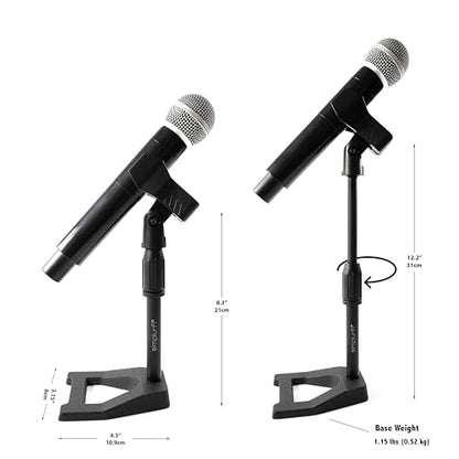 2 Pcs Mic Stand with Mic Clip Desktop, Adjustable Table Microphone Stand, 5/8” to 3/8” Metal Adapter, Heavy Weighted Base, for Blue Yeti Snowball Spark Fifine K669 AT2020 Shure SM58 SM57