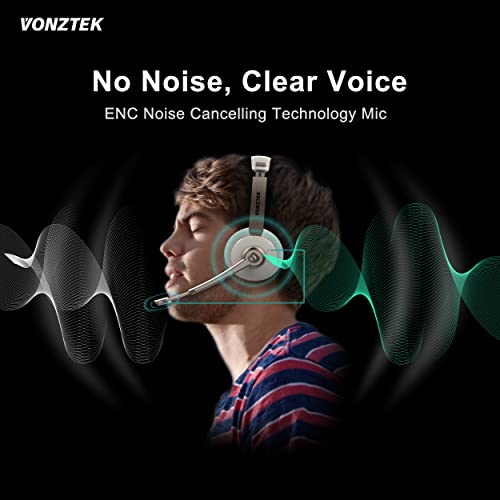Bluetooth Headset with Microphone, Wireless Headphones with Noise Cancelling Mic, 26hrs talktime, On Ear Headphones with Mic Mute for Mac/Laptop/Zoom/Teams/Call Center/Office/Home Gold