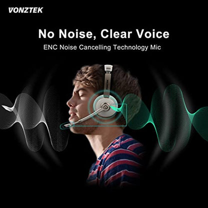 Bluetooth Headset with Microphone, Wireless Headphones with Noise Cancelling Mic, 26hrs talktime, On Ear Headphones with Mic Mute for Mac/Laptop/Zoom/Teams/Call Center/Office/Home Gold
