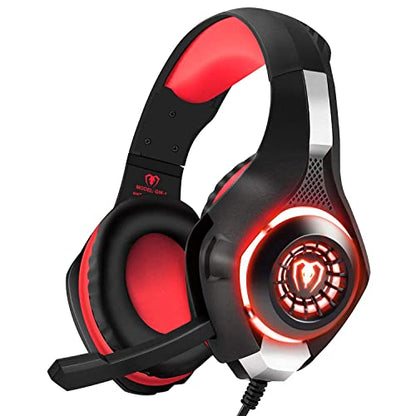 BlueFire Wired Gaming Headset for PS4 PS5 Xbox One PC – Over-Ear Headphones with Surround Sound, Noise Canceling Mic, Soft Memory Foam, LED Light, 3.5mm Jack for Console & Laptop (Red) - color: Red