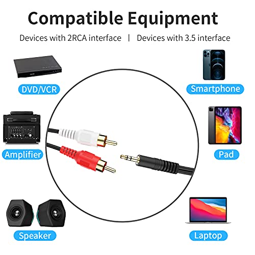 3.5mm to RCA Cable 100ft 3.5mm TRS Male to 2RCA Male Stereo Y Splitter RCA Cord Compatible with Echo Dot, Smartphone, MP3, Tablet, Stereo Receiver, Car, Speaker, HDTV ect. - size: 100FT