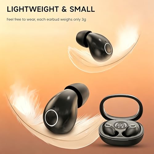 Mini Wireless Bluetooth Earbuds with LED Display, in-Ear Sleep Earphones with Soft Silicone Ear Caps, Compact Charging Case, 5.4 Chip, High Sound Quality (White) - color: White