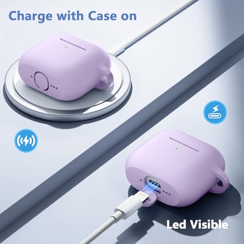 for Airpods 4th Generation Case Cover(2024),Soft Silicone Full Protective Case for AirPods 4 Case with Keychain & Cleaner Kit,Compatible with Apple Airpods 4 for Women,Men（Lightpurple） - color: LightPurple