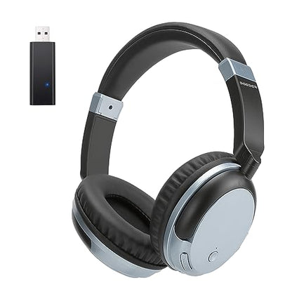 Bluetooth Headphones for TV & PC with USB Transmitter, 3.5mm (Blue) | Dual-mode wired & wireless over-ear headset. Connect to TV/PC via USB/3.5mm transmitter, or directly to phone. - color: Blue