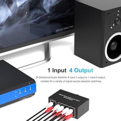 Dingsun 4-Way Stereo Audio Switcher, Bi-Directional Right and Left Channel Audio Selector Box for Blu-ray Players or DVD Players Active Speakers (4In-1Out /1In-4Out) - style: 1In-4Out/ 4In-1Out Stereo Audio Switcher