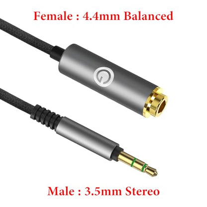 GEEKRIA 3.5mm Stereo Male to 4.4mm Balanced Female Adapter Cable, Hi-Fi Converter for Headphone Amps, Aluminum Alloy Connector (0.5ft)