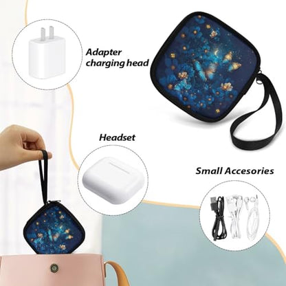 Sloth Strawberry Earphone Carrying Case Pouch Cable Storage Bag - Earbud Case Mini Pouch Headset Storage Box Bags for Headphone Bluetooth - color: Butterfly and Flower