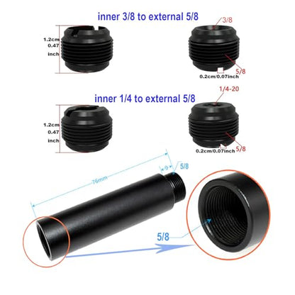 13 Pack Microphone Stand Adapter Screws with Extension Tube,Black Aluminum Alloy,3/8 to 5/8 and 1/4 Threaded Screw Mount for Mic Boom Arm,Camera Tripod,Projector Stand Arm,Fill Light