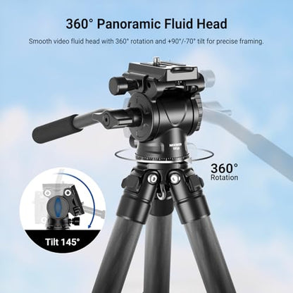 NEEWER Carbon Fiber Desktop Mini Tripod for Camera, Tabletop Portable Travel Tripod with Video Fluid Head, QR Plate for TikTok DSLR Action Camera Video Recording Streaming, Max Load 6.6lb/3kg, TP10