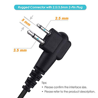 (2 Pack) Walkie Talkie Earpiece, 2-Pin 2.5mm/3.5mm G Shape Walkie Talkie Headset with PTT Mic, Compatible with Motorola Two-Way Radios