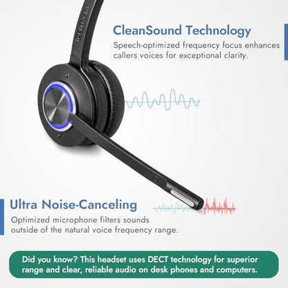 Leitner LH570 2-in-1 Wireless Office Headset with Mic - Computer & Telephone Headset (DECT Headset, not Bluetooth) - 5 Year Warranty - Phone Headsets for Office Phones - size: Single-Ear