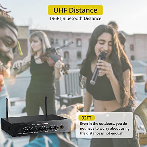 PROZOR UHF Wireless Microphone with Volume Treble Bass Echo Control, Wireless Rechargeable Mic Dual Handheld Dynamic Mic System (Bluetooth UHF Base Station – Echo/Treble/Bass Control) - style: Base Station Bluetooth UHF Mic – Echo Control