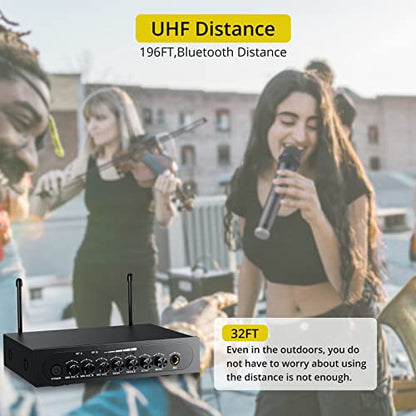 PROZOR UHF Wireless Microphone with Volume Treble Bass Echo Control, Wireless Rechargeable Mic Dual Handheld Dynamic Mic System (Bluetooth UHF Base Station – Echo/Treble/Bass Control) - style: Base Station Bluetooth UHF Mic – Echo Control