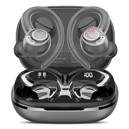 Wireless Earbuds, Bluetooth 5.4 Headphones Sport Over Ear Buds With ENC Mic | Noise Cancelling Mic,48H, Wireless Earphone with Earhooks, Stereo Deep Bass, IP7 Waterproof Ear Bud for Workout Running, Grey - color: Grey