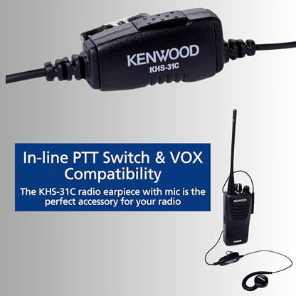 KENWOOD KHS-31C C-Ring Walkie Talkie Earpiece with Mic with PTT & Clip Microphone, Durable & Lightweight, Long Cable, VOX Compatible, Supports KENWOOD ProTalk, FreeTalk & 2-Pin Connector Radios - style: KHS-31C