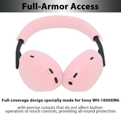 Adhiper XM6 Sweat Covers Accessories for Sony WH-1000XM6 - Pink | Soft Silicone Case, 2-in-1 Headphone Cover with Earpad Covers & Headband Cover, Sweatproof & Easy to Clean & Secure Fit - color: Pink