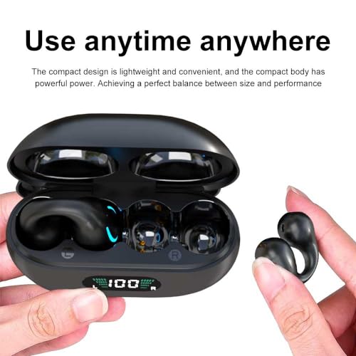Obbug Clip-On Open Ear Headphones Wireless Bluetooth 5.3 Earbuds with Earhooks 80 Hours Playtime with Charging Case,IPX4 Waterproof Earphones for Running, Walking, Workout(Black) - color: Black
