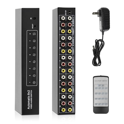 8-Way Composite AV RCA Switcher, 8 in 2 Out Automatic Switch Box | Video L/R Audio Selector 8x2 8 Port AV Selector RCA Switch for HDTV LCD DVD STB Game Consoles (8 in 2 Out) - size: 8 IN 2 OUT