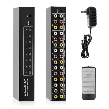 8-Way Composite AV RCA Switcher, 8 in 2 Out Automatic Switch Box | Video L/R Audio Selector 8x2 8 Port AV Selector RCA Switch for HDTV LCD DVD STB Game Consoles (8 in 2 Out) - size: 8 IN 2 OUT