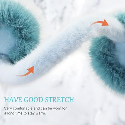 Earmuffs for Women Girls Faux Fur Fuzzy Headband Foldable Ear Covers Cold Weather Accessory - color: Blue
