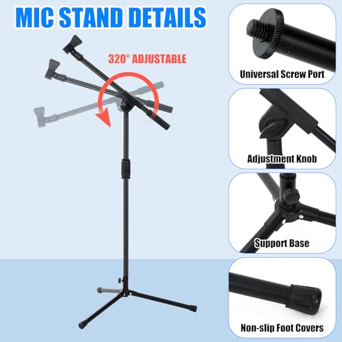 Relaxweex 4 Sets Mic Stand Adjustable Boom Arm Microphone Stand with Tripod Base Boom Microphone Stands Height Adjustable 32.7-90.5 Inch with Mic Clips 3/8"-5/8" Adapter for Singing Performance Stage