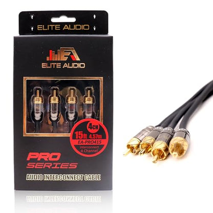 Elite Audio Pro Series | 15ft 4-Channel RCA Cable | OFC | Triple Shielded - color: 4-Channel, size: 15' (ft)
