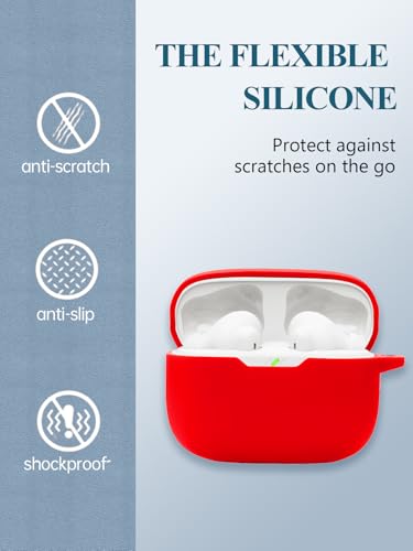 Case for JBL Vibe Beam 2/Vibe Beam - True Wireless Noise Cancelling Earbuds, Soft Silicone Protective Portable Scratch Shock Resistant Shell with Cleaner Kit & Carabiner & Lanyard，Red - color: RED