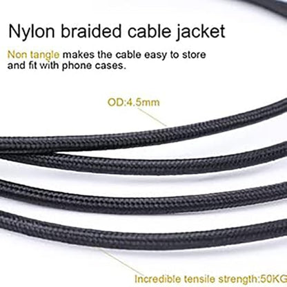SatelliteSale Auxiliary 3.5mm Right Angle Audio Jack Male to Male Digital Stereo Aux Cable Universal Wire Black Nylon Cord 30 feet - size: 30 Feet