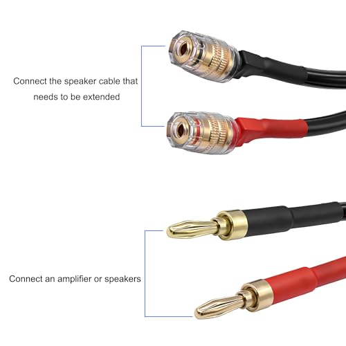 XMSJSIY 4mm Banana Speaker Extension Audio Cable -80CM/2.6FT | Banana Plug to Binding Post Socket Male to Female Adapter Connector Wire with Gold-Plated for Amplifier Sound Systems