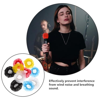 ABOOFAN 100pcs Disposable Microphone Covers Bulk, Non-woven Fabric Mic Shield Rubber Band, Versatile and Practical Microphone Caps for Live Performances and Recording Studios
