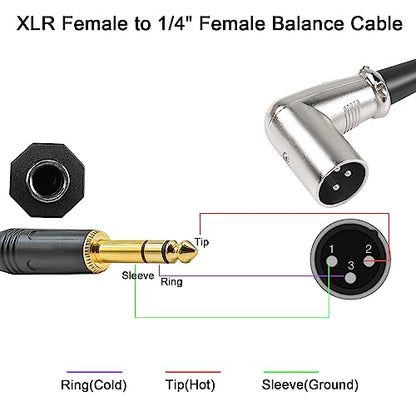 QIANRENON 90° Angle XLR to 6.35mm Balanced Cable 3 Pin XLR Right Angle Male to TRS 1/4 6.35mm Stereo Jack Headphone Cable, for Mixer Microphone Amplifier, 30cm/11.8in