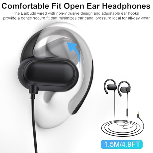 Open Ear Headphones Wired 3.5mm Earphones for Chormebook Laptop PC | Over Earbuds Wired with Ear Hook& Microphone,3.5mm Plug EarBud for Samsung A15 A14/Kindle Fire Zoom Office Running Sport Kids
