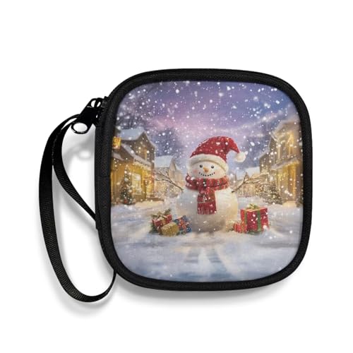 Christmas Snowman Earbud Case Earphone Carrying Case Cell Phone Accessories Storage Bag with Handle for Earphone,Flash Drive,Charging Cable, Key Wall Charger - color: Christmas Snowman