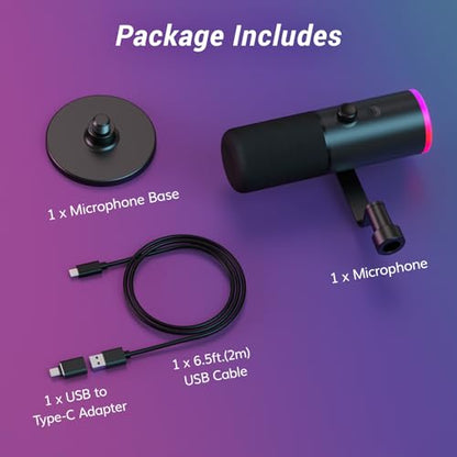 TONOR Dynamic Gaming Microphone XLR/USB Mic with AI Noise Cancellation | Desktop Stand Set, RGB, Tap Mute, 3.5mm Jack, Gain Control, Microfono for Content Creators, Black, TD510 AIR S