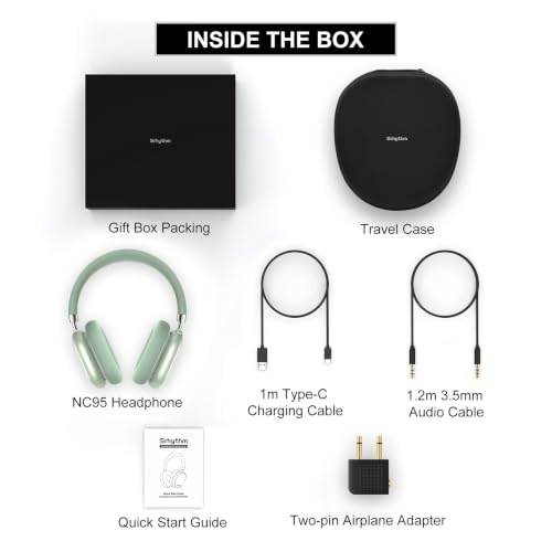 Srhythm NiceComfort 95 Hybrid Noise Cancelling Headphones Wireless | Bluetooth with Transparency,ENC,HD Sound,Slim Headphones Lightweight - color: Mint Green