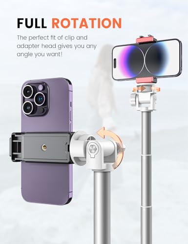 71'' Phone Tripod Stand, Extendable Reinforced Aluminum Phone Stand with Wireless Remote, Stable Cellphone Tripod Compatible with iPhone 14/13/12 Galaxy S23/S22 Huawei (White) - style: 71'' White
