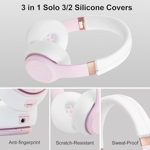 Adhiper Solo3 Ear Pads & Ear Covers & Headband Cover for Beats Solo 3 & Solo 2 Wireless Headphones, Protein Leather Solo3 Earpad Replacement Accessories Silicone Sweat Covers - White - color: White