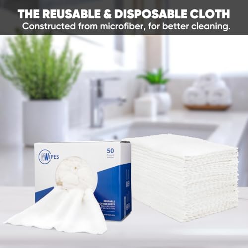 Microfiber Rags in A Box (50 Count) - Mwipes - 10" x 12" Reusable Wipes for Cleaning - Edgeless Terry Towels, Shop Rags, Wash, Dust, Disposable, House, Small Cleaning Cloths (White) - color: White