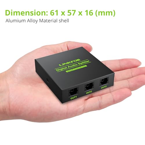 LiNKFOR Digital Optical Audio 1x3 Splitter Digital SPDIF Toslink Optical Fiber Audio Splitter 1 in 3 Out Aluminum Alloy with Optical Cable Support 5.1CH Dolby-AC3 DTS for PS3 Blue-Ray DVD HDTV - style: 1x3 Splitter