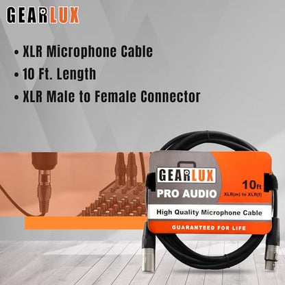 Gearlux XLR Microphone Cable, Fully Balanced, Male to Female, 10 Feet - 3 Pack - size: 10 Ft, style: 3 Pack