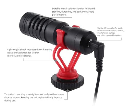 Cardioid Shotgun Microphone for Camera & Smartphone, 3.5mm Plug & Play Condenser Mic with Shock Mount & Windscreen, External Vlog Mic for YouTube & Podcast for Canon EOS 1Ds