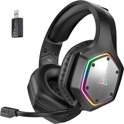 EKSA Wireless Gaming Headset, 2.4GHz USB Gaming Headphones with Microphone for PC, PS5, PS4, Nintendo Switch, 7.1 Surround Sound PC Headset, RGB Light, Ergonomic Design, 3.5mm Wired for Xbox Serie - color: 2.4G wireless + 3.5mm jack black
