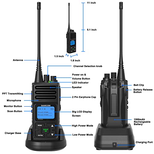 SAMCOM Upgraded Frequency FPCN30A Walkie Talkies for Adults Long Range | with Earpiece 24-Hour Battery Life,Programmable, 5W High Power, Dual PTT, Group Call, for Business Construction,2Pack