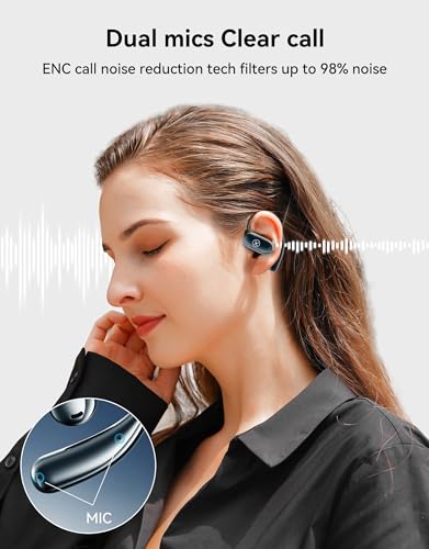 King Lucky True Wireless Open Ear Headphones, Bluetooth 5.3 Wireless Earbuds with Mic, dual link Open Owls Hanging Earphones Lightweight 7.3g 60Hrs Playtime,for sports Running Workout(black), i31pm