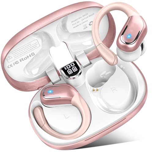 Wireless Earbuds, 75hrs Bluetooth 5.4 Headphone Sport, 2026 Bluetooth Earbuds Deep Bass Over Ear Buds with Earhooks, ENC Noise Cancelling Earphone Mic, IP7 Waterproof for Workout/Running/Gym Rose - color: A-Rose