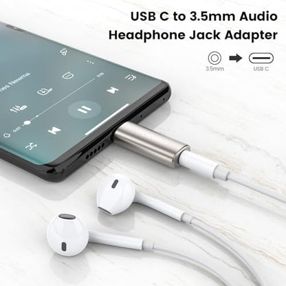 MOSWAG USB C to 3.5mm Audio Headphone Adapter, Typc C to 3.5mm Aux Adapter Zinc Alloy Adapter Compatible with iPhone 15 Plus/15 Pro Max Samsung GalaxyS23 S22 Plus, Ultra S21+, Pixel 7/6, Pad Pro 6 | High Resolution Zinc Alloy Hi-Fi Audio and Mic Converter