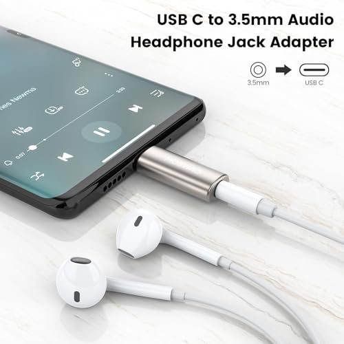 MOSWAG USB C to 3.5mm Headphone Adapter, Wide Compatibility, Plug and Play for Samsung, iPad, Pixel, Huawei | Zinc Alloy Adapter Compatible with iPhone 15 Plus Samsung GalaxyS23 S22 S21 S20 S10 Plus, Ultra S21+, Pixel 7/6, Pad Pro 6 - color: Silver, size: