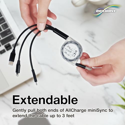 BoxWave Cable Compatible with Audio-Technica ATR2100x-USB - AllCharge miniSync, Retractable, Portable USB Cable - Jet Black