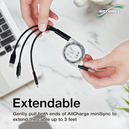 BoxWave Cable Compatible with Audio-Technica ATR2100x-USB - AllCharge miniSync, Retractable, Portable USB Cable - Jet Black