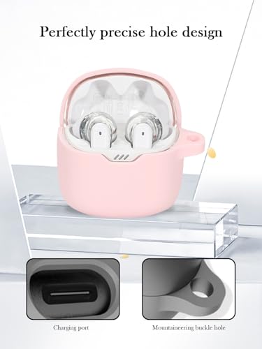 Case for JBL Tune Flex - True Wireless Noise Cancelling Earbuds,Soft Protective,BOVUGAC Silicone Case Cover with Keychain & Cleaning Kit & Lanyard for JBL Tune Flex Earbuds-Pink - color: Pink